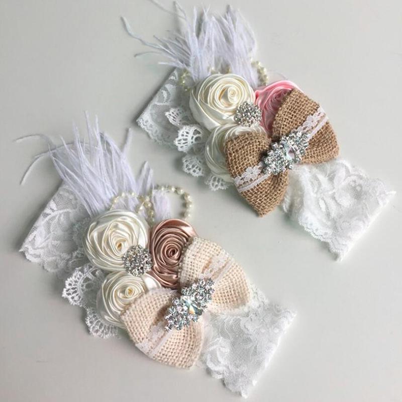 

Hair Accessories Bow Infant Band Baby Girl Vintage Feather Headbands Rhinestone Lace Bandana Burlap Born Hairband AccessoriesHair, Beige