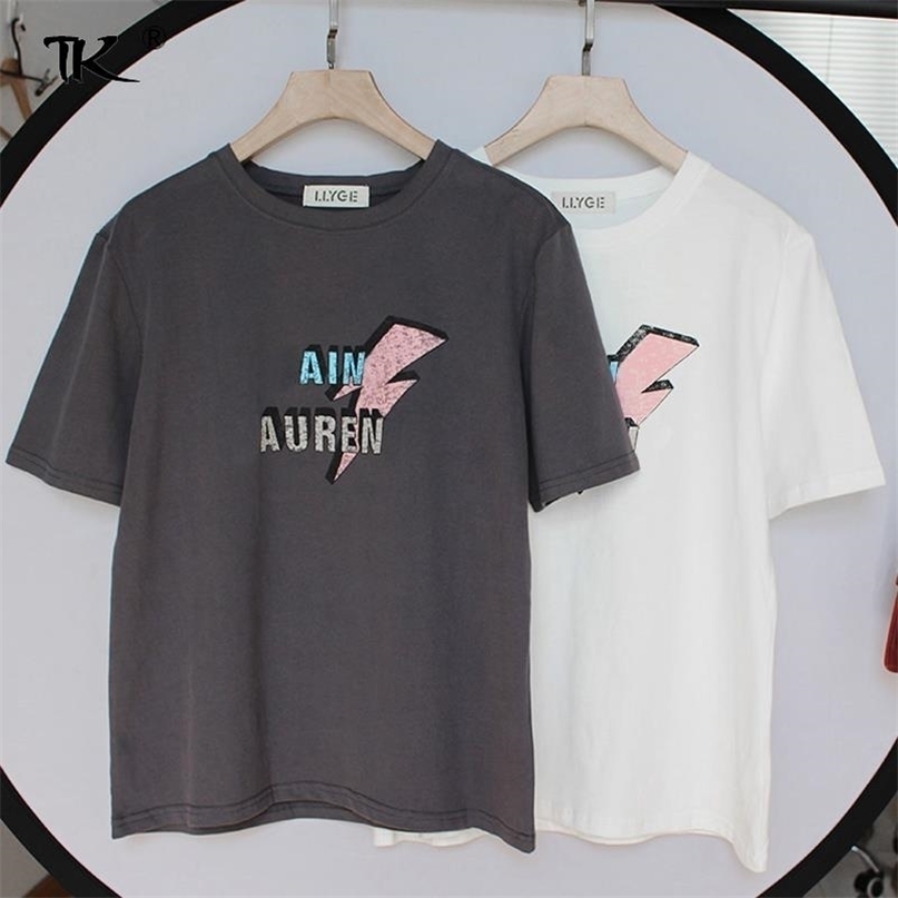 

Letter Printed Woman T-shirts 100% Cotton O-Neck Short Sleeve Simple t Shirt Women Summer Fashion Casual Ladies Tee Tops 220402, Black