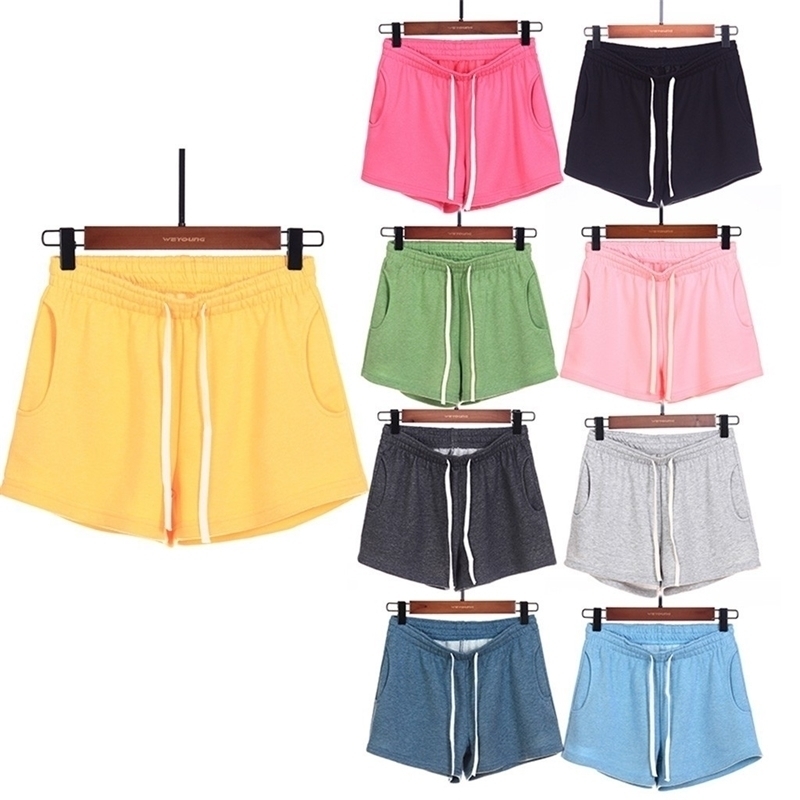 

Elastic ladies shorts streetwear casual solid color loose pajamas shorts sports shorts vacation beachwear Y200512, Beige