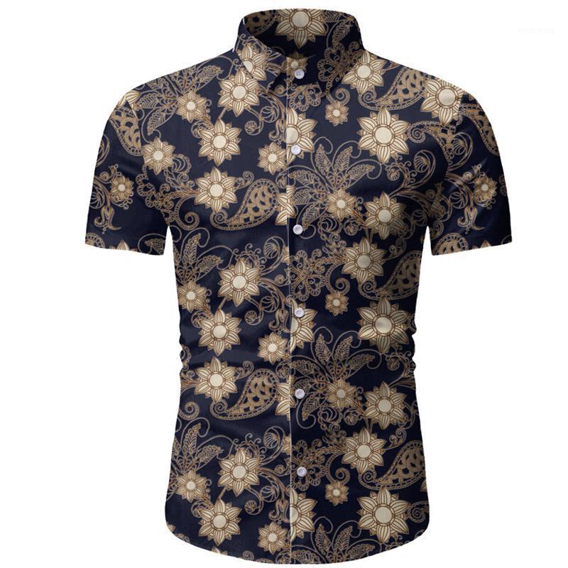 

Paisley Shirts Men Short Sleeve Casual Flower Print Aloha Shirt Mens Beach Holiday Hawaiian Camisas Summer Brand Floral Camisa Men's, Black