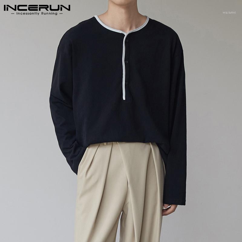

Men' Casual Shirts 2022 Men Shirt Patchwork Long Sleeve Button Streetwear Clothing Loose Korean Style Leisure Tops Camisas -5XL INCERUN, Black