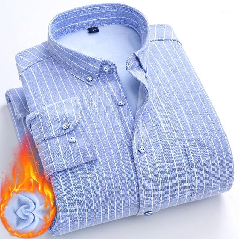 

Men's Casual Shirts Cotton Warm Shirt, Striped Long Sleeve S-4XL, Chest Pocket Design, Winter Plus Velvet Thick Clothing, 8822