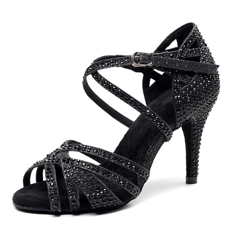 

Women Dance Shoes Latin Woman Ballroom Latino Dancing Wedding Party Sandals Black Rhinestion Bachata Salsa Dance-shoes 220509, Black-5cm