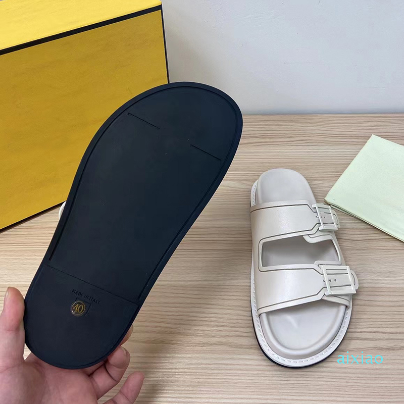 

Leather Slides Men Women Designer Slides Sandals Double Strap Flat Buckle Slippers Mule Beach Slide Rubber Soles Flip Flops