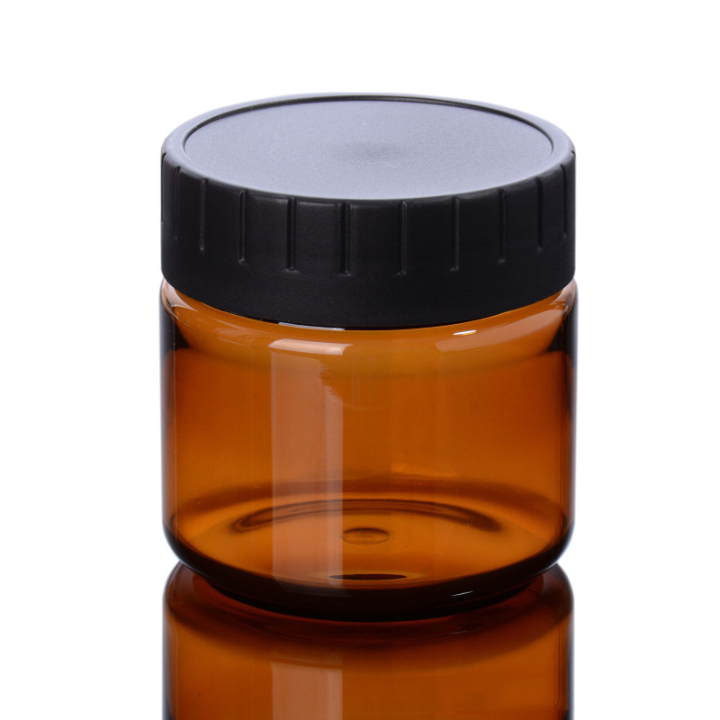 

Quality Amber PET Plastic Jars Round Leak Proof Cosmetic Foods Containers Bottle with Black PP Lids & White Gasket 2oz 3.3oz 4oz
