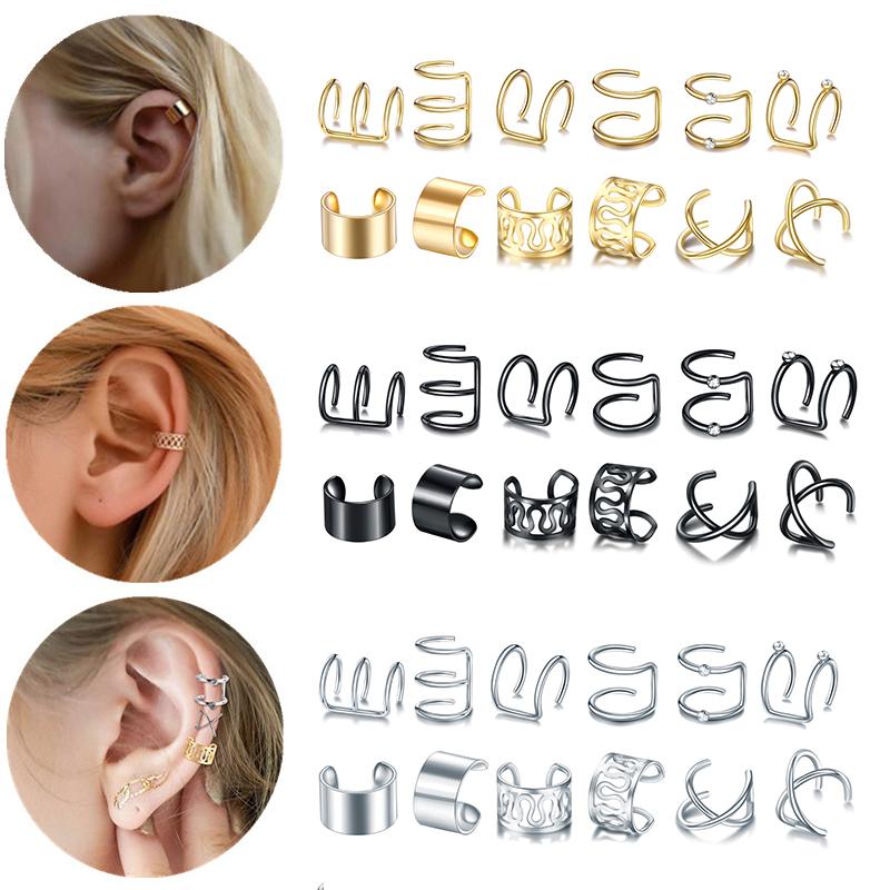 

Clip-on & Screw Back 12pcs/Set 2022 Fashion Gold Color Ear Cuffs Leaf Clip Earrings For Women Climbers No Piercing Fake Cartilage Earring Ac