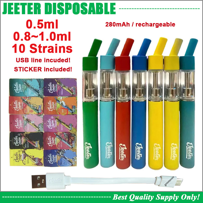 

Jeeter Juice Disposable Vape Pen 280mAh Battery Rechargeable Device 0.5ML 1.0ML Pod Cart Airflow System Vaporizer Torch Kit Distillate