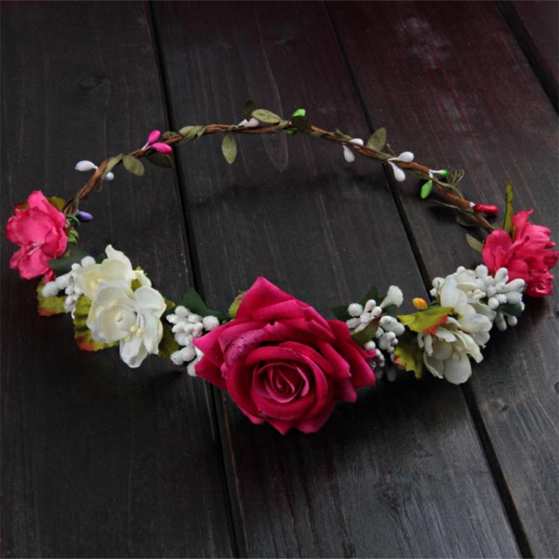 

Headpieces Women Wedding Flower Hair Garland Crown Headband Floral Rose Handmade Vacation