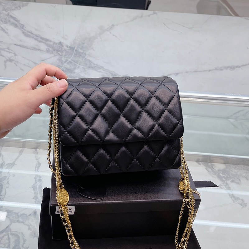 

Womens Classic Mini Flap Quilted Coin Bags Lambskin Gold Metal Chain Crossbody Accordion Multi Pochette Designer Sacoche Early Fall Designer Handbags 20X16CM, Box