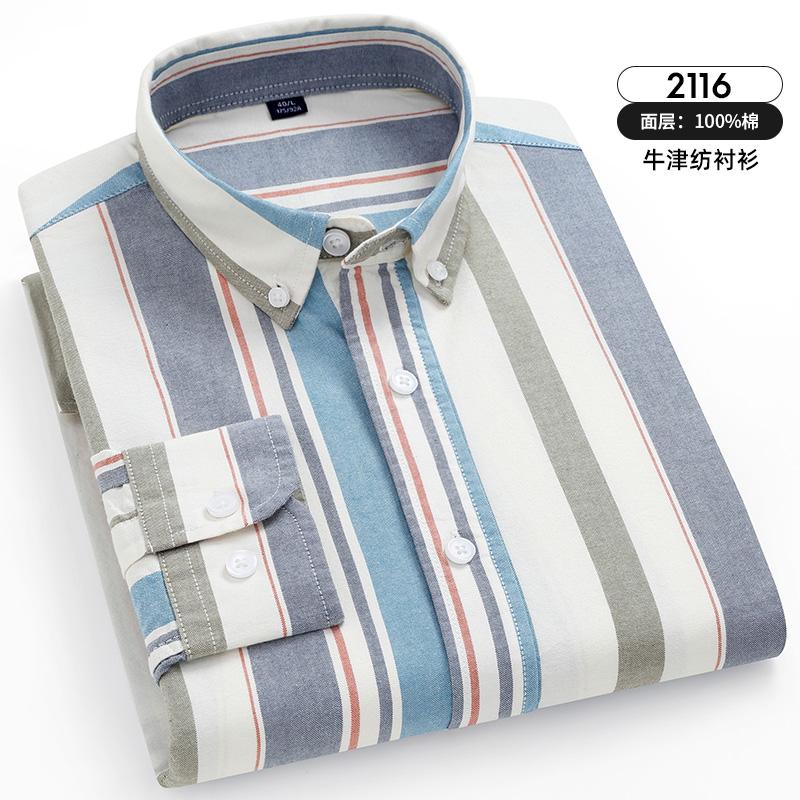 

Men's Dress Shirts Pure Cotton Oxford Striped Plaid Shirt Arrival Business Casual Easy To Take Care Longsleeve For Men Button Up ShirtMen's, 2116 striped shirts