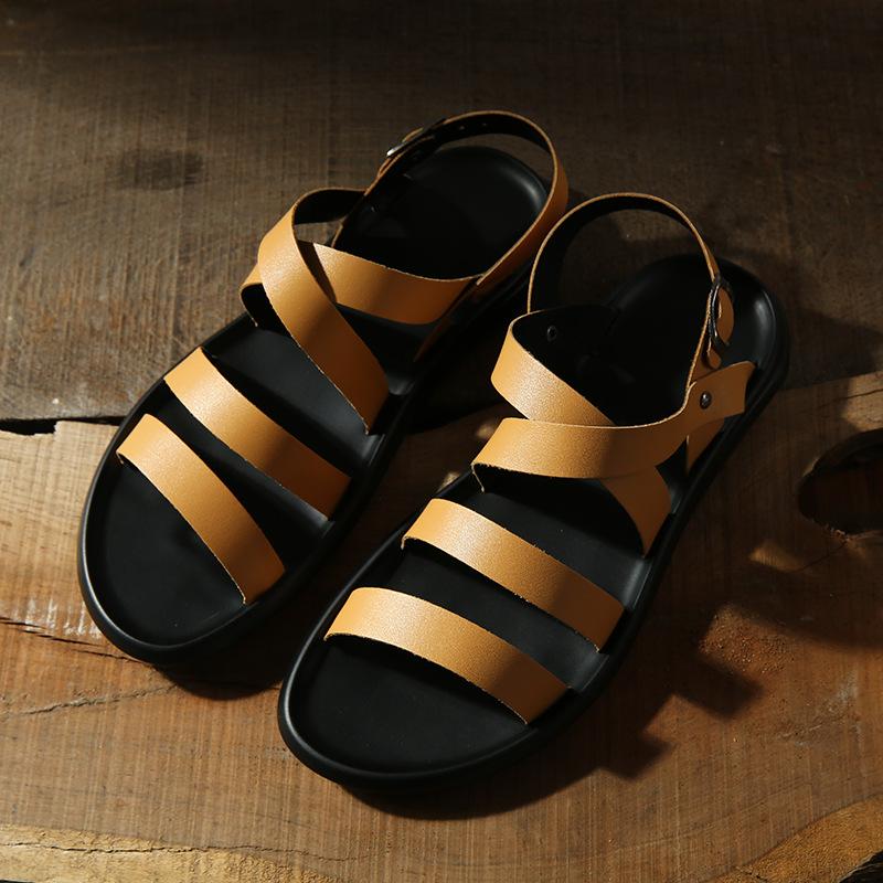 

Sandals Mens Shoes Pig Leather Men Summer Beach Breathable Buckle Gladiator For Zapatillas Hombre, Black