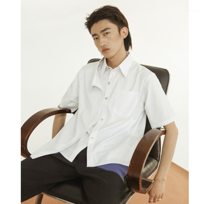 

6XL 2022 Men Women' Clothing Original Deconstructs Fake Two Piece Short Sleeve Shirt Lovers Plus Size Stage Singer Costumes Men' Casual, Black