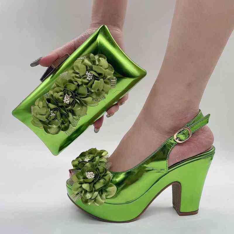 

OLOMM Italian Shoes and Bag Set African Sets Green Color Nigerian Shoes with Matching Bags for Royal Wedding Party !A-2 H220426