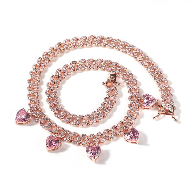

Chains Hip Hop 3A CZ Stone Bling Iced Out Hearts Hang 9mm Cuban Miami Link Chain Chokers Necklaces For Women Rapper JewelryChains