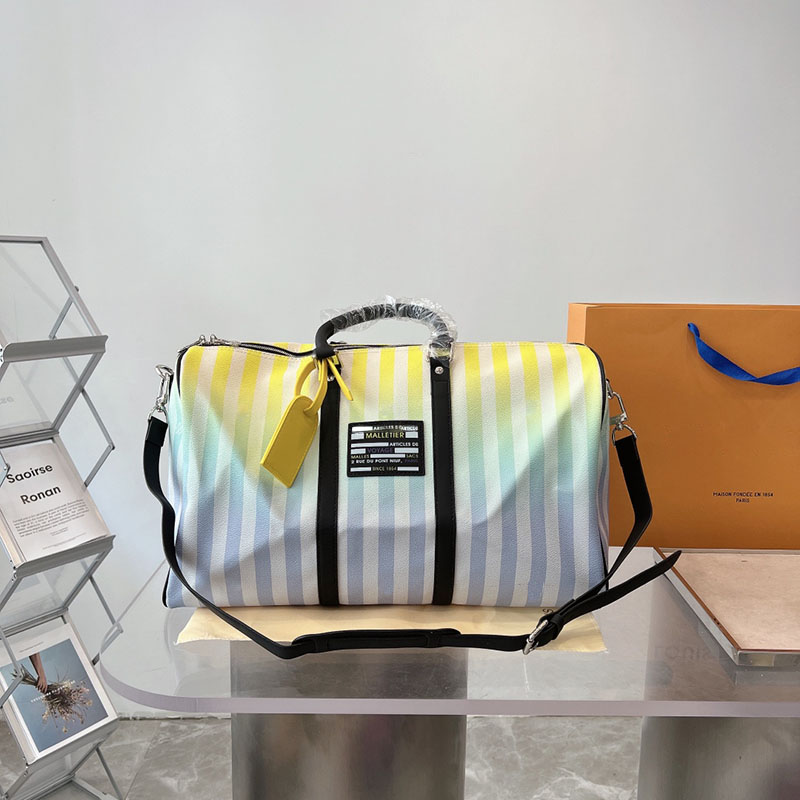 

Designer KEEPALL Travel Bags Women Stripes Handbag Purse Shoulder Crossbody Genuine Leather Bag Men large capacity Tote 47cm, Colour 1