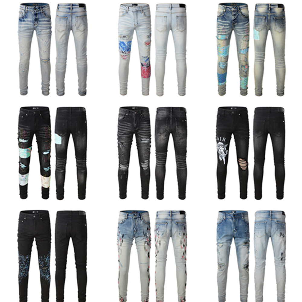 

Top Quality American Fashion Design Printing Men jeans Slim-Fit Straight Jean New Trend Ripped Denim Pant, Bag(not sale)