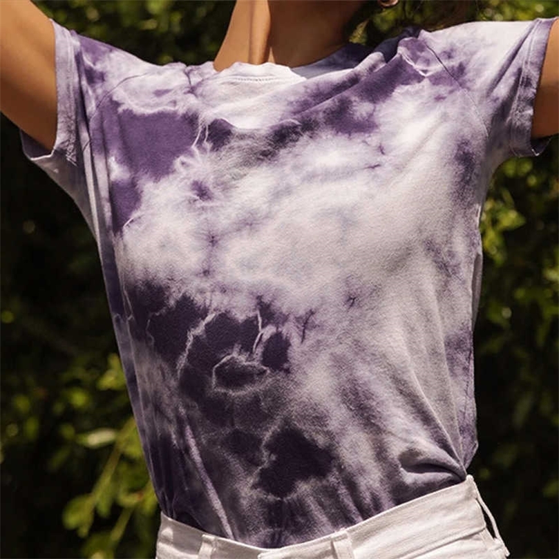 

Women Short Sleeve Crew Neck Holiday Club Sexy Casual Tops Fashion Colorful Tie Dye Print T Shirts Streetwear Short Tee 210709, Purple