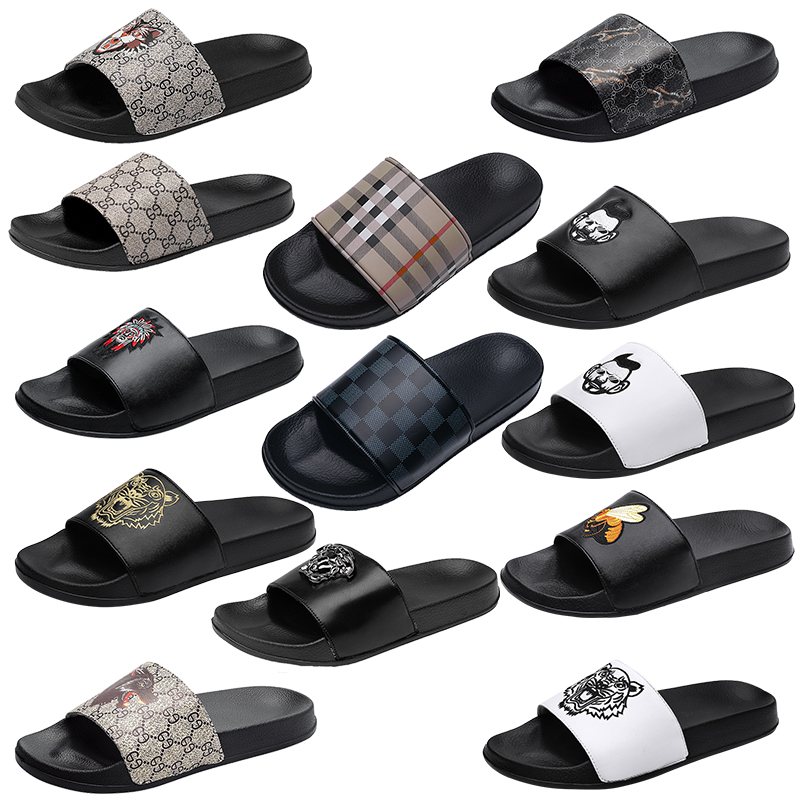 

Top Quality Luxury Brand men designer Slipper Slides avatar cartoon Grid pattern Shoes Slide Summer Fashion Wide Flat Sandals Slipper Flip Flop, 628 white