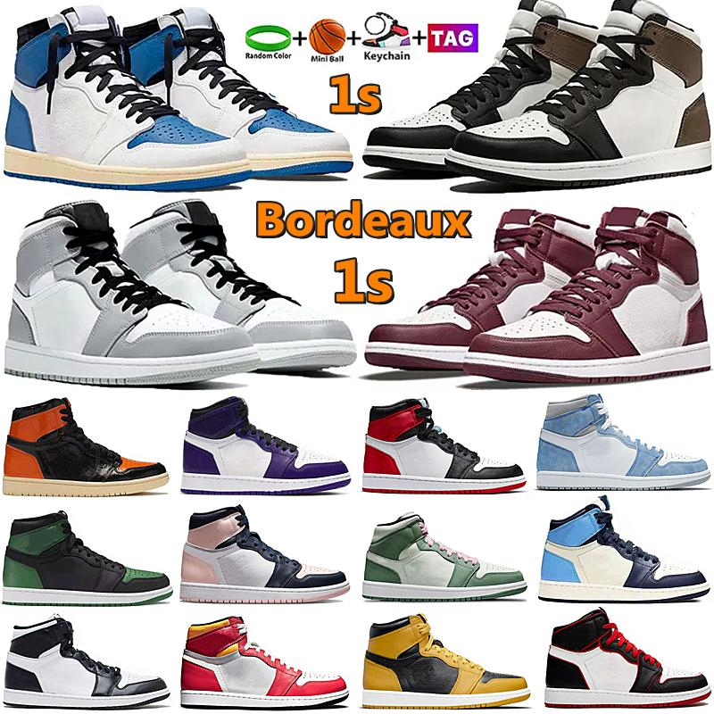 

Fashion Jumpman 1 1s men women baksetball shoes Bred Patent Bordeaux Brotherhood Dark Mocha Bubble Gum Chicago Obsidian fragment Shadow Royal trainers sports, Box