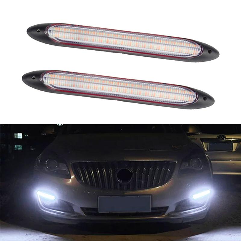 

Emergency Lights 2Pcs 12V Daytime Running For Car Led Drl Turn Signal Light Strip Sequential Waterproof Flexible White And Yellow