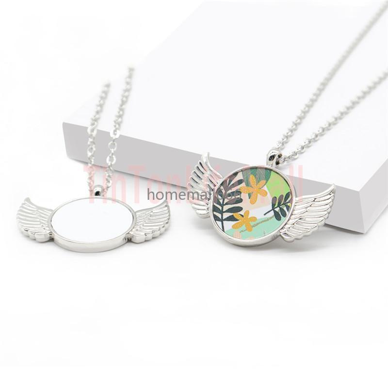 

NEW Necklace Favor Sublimation Blank Angel Wing Necklaces Round Jewelry Pendant Romantic Festival Gift AA