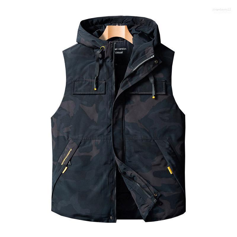 

Men's Vests Mcikkny Men Winter Warm Down Vest Thermal Hooded Camouflage Padded Waustcoats For Male Plus Size -8XL Stra22, Black