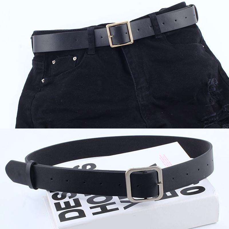 

Belts Fashion PU Leather For Women Durable Chic Metal Round Buckle Waist Belt Simple Decoration Jeans Waistbands Strap, Black