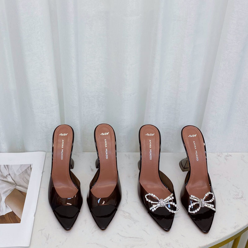 

Luxury Designer sandals high heeled shoes Amina muaddi Begum bow Crystal-Embellished buckle pointed toesl sunflower slippers summer footwear Black dress shoes, Only a shoe box