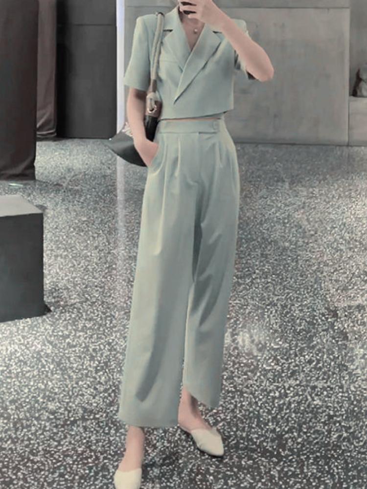 Femmes deux pièces pantalons femmes été élégant Blazer tailleur-pantalon dames décontracté mince mode pantalon costume Femme coréen tenues formel