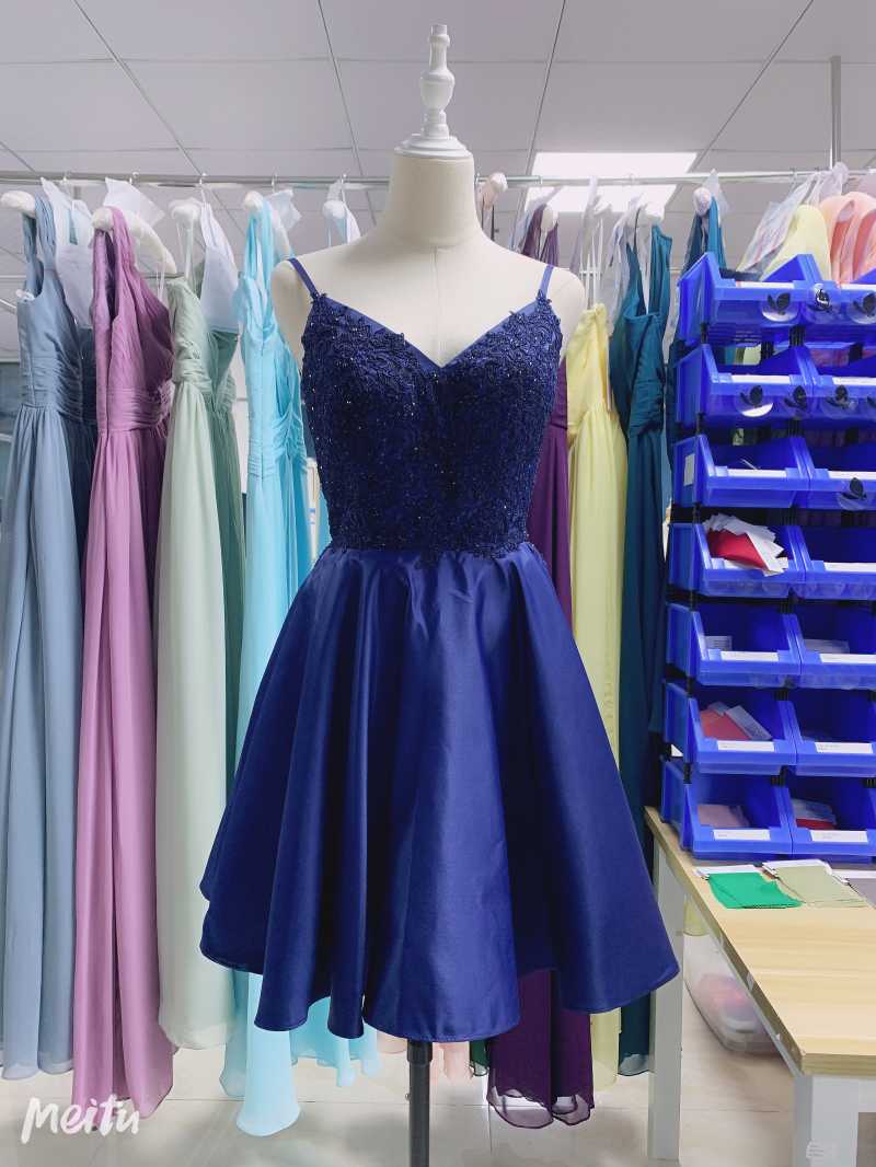 

Party Dresses Classic Blue Satin Lace 2022 Dress Luckgirls Embroidery Print V-neck Knee-length Beauty Homecoming DressesParty, Champagne