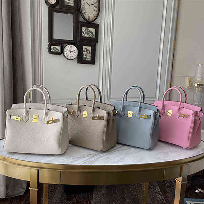 

Handbag Herme Birkins Designer 2022 New Platinum Bag Lychee Pattern Leather Cow Large Capacity Women's Pure Single Shoulder Messenger Women, Black