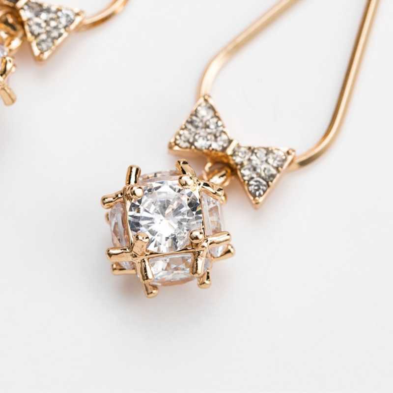 

Dangle & Chandelier Exquisite Inlaid All-diamond Bowknot Ladies Earrings Sweet Fashion Bride Wedding Golden Long Girlfriend Holiday Gifts