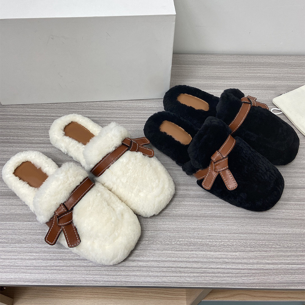 Autumn winter bow knot mules slippers sandals unique knotted design saddle bag mule design perfect combination fashion indoor and outdoor plush s