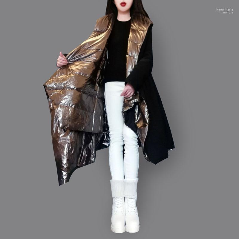 

Women' Down & Parkas Personality Asymmetrical Jacket Big Fashion Two Hooded Baggy Women Autumn Winter 2022 Kare22, Black