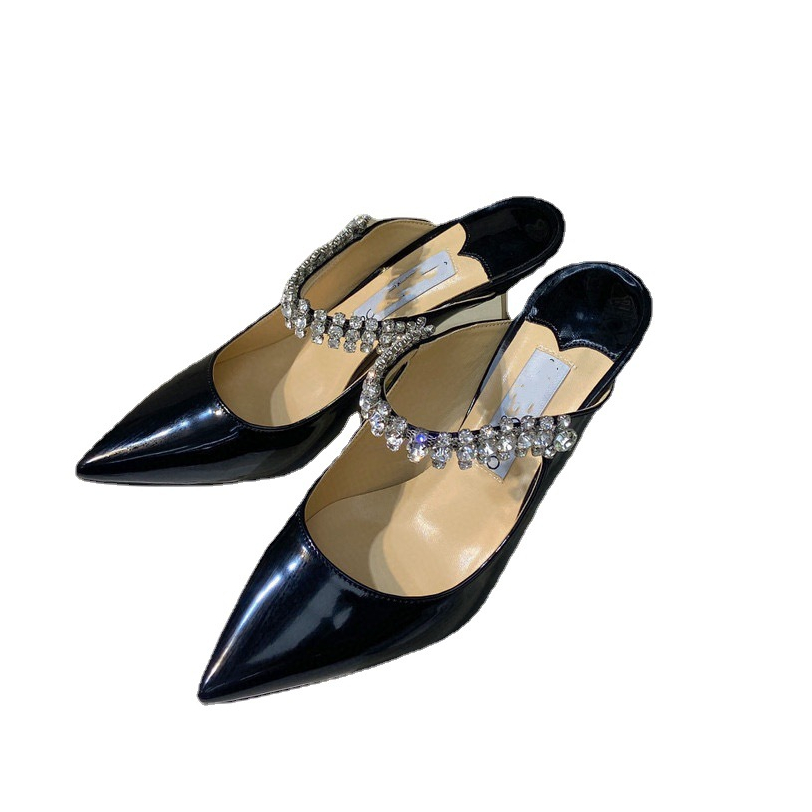 

Women's Designer Shoes Pointed Toes Petent Leather Kitten Heels Sandals Spring and Summer, Black