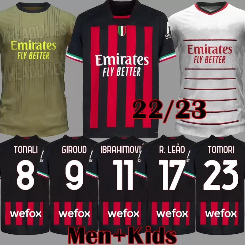 

22 23 TOMORI AC Soccer Jersey 4TH IBRAHIMOVIC GIROUD KESSIE TONALI ROMAGNOLI MILANs jersey 2022 2023 CALHANOGLU REBIC MILAN football shirt men kids kits, Cl 4th