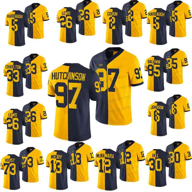 

97 Aidan Hutchinson College Football Michigan Wolverines Jersey Cade McNamara JJ McCarthy Blake AJ Henning Hassan Haskins Ronnie Split, Split edition