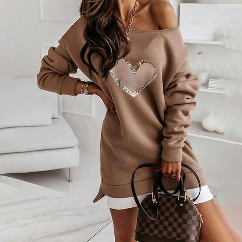 

Women' Hoodies & Sweatshirts Women Fashion Long Sleeve Casual Sweatshirt Tops Female Autumn Heart Print, Black
