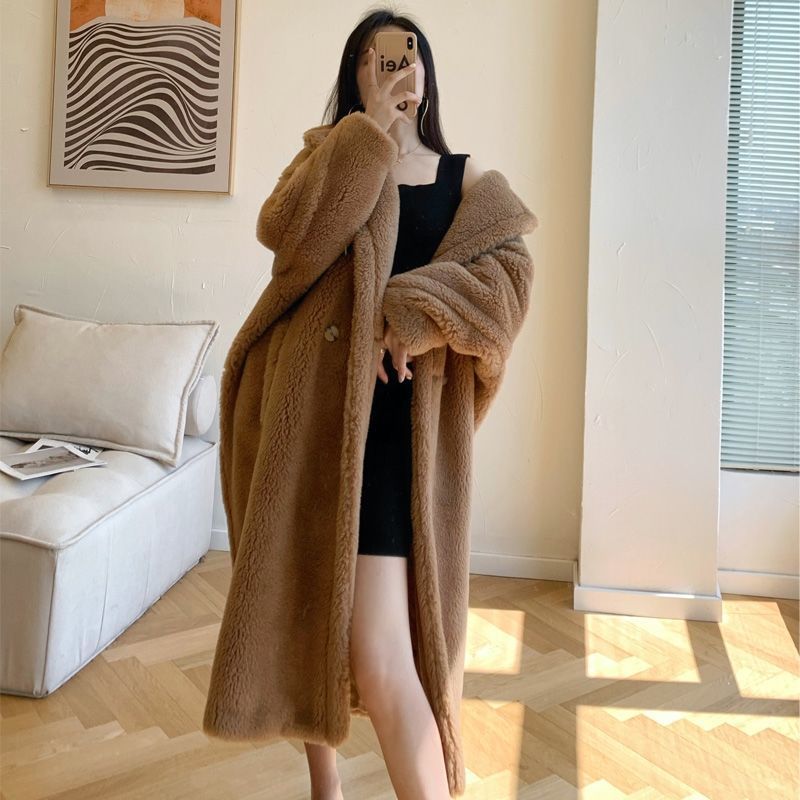 

Hot Selling Mm Women's Clothing Designer Coats Luxury Brand Max Fashion Long Jacket 100% Fur Coat Italian Handmade Custom Loose Warm, Sandy brown