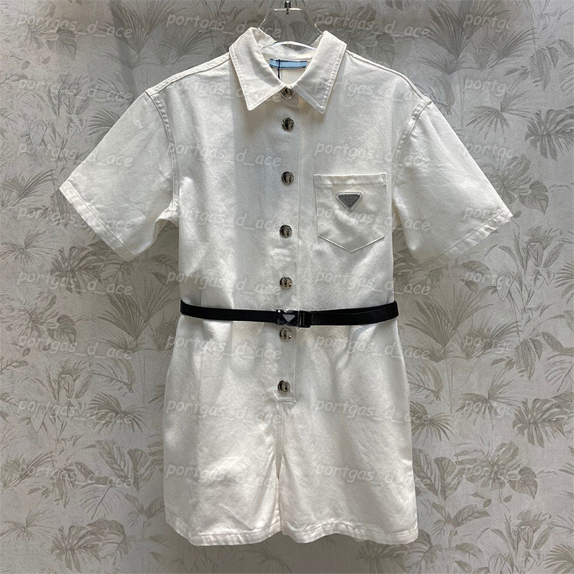 Womens Denim Jumpsuits Vintage White Denim Jumpsuit Shorts Summer Lapel Short Sleeve Romper