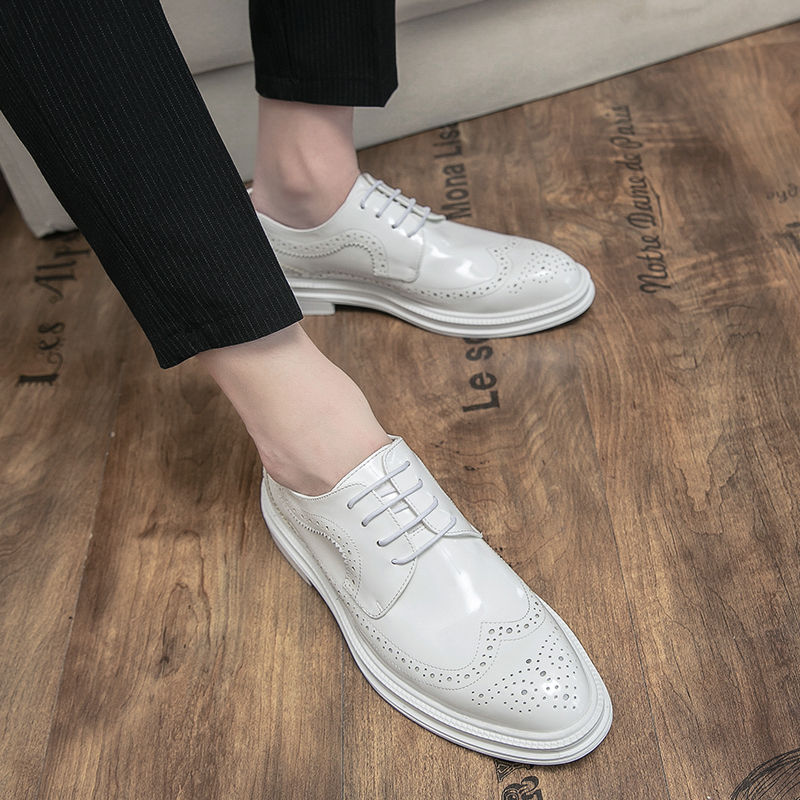 

Bullock Men Shoes PU Solid Color Classic Trend Hollow Carved Simple Comfortable Breathable British Business Casual Shoes HM431, Clear