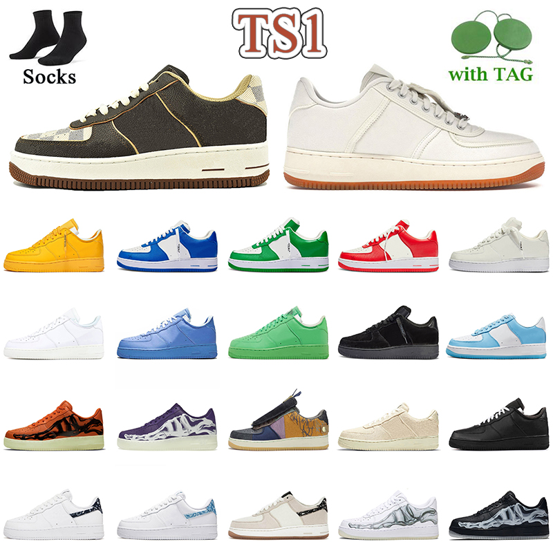 

2022 LVoffWhite Printing Brown 1s Low Casual Shoes Luxury Fashion Women Mens airforces 1 Nail Art TS Sail Gym Green Comet Red White Black Platform Trainers Sneakers, B20 mca university blue 36-45