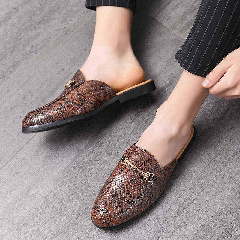

HBP Dres Shoe Summer Men Shoe Half Slipper High Quality Leather Casual Party Lichtget Soft Flat 220723, Black