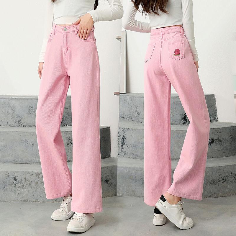 

Spring Summer Women Fashion Wide Leg Jeans Pants High Waist Slim Candy Color Casual Loose Straight, 04