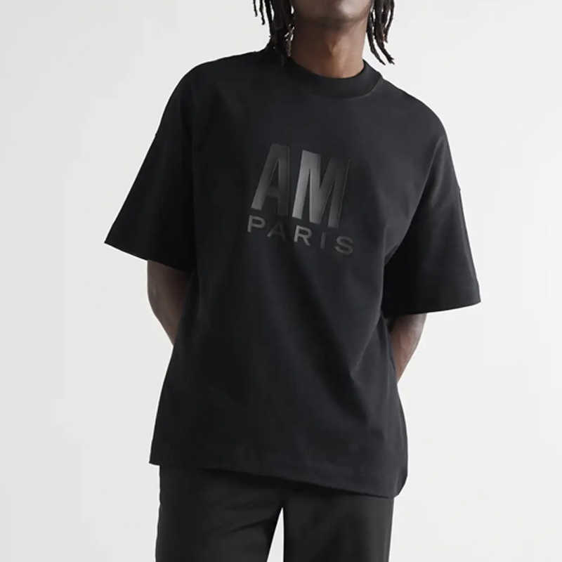 

PARIS letter Printed embroidery Tee solid color Fashion Heart A Man Women T-shirt FZTX027, Black