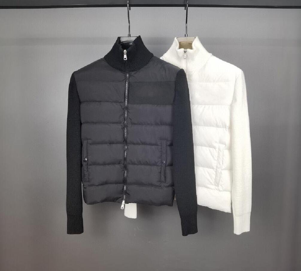 Europe Men Women Stand Collar Down Coat wool knitting splicing Design Jacket Thin Slim Parkas White Black Color Size S-XL