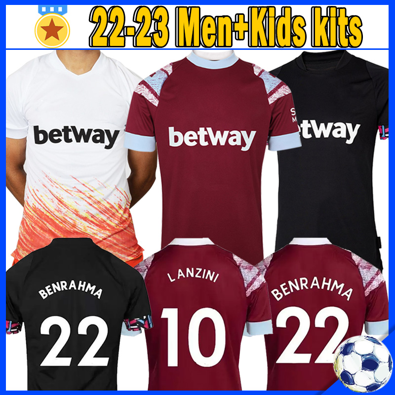 

soccer jersey 22 23 home NOBLE west HAMs ANDERSON UNITED RICE BOWEN LINGARD ANTONIO BENRAHMA RICE 2022 2023 football shirt adult men kids kit sets Uniforms, 22-23 home kids kits