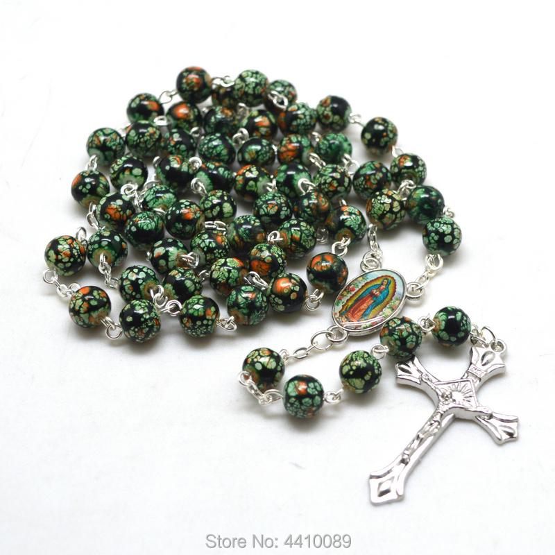 

Chains Beautiful Glass Bead Our Lady Of Guadalupe Rosary NecklacesChains