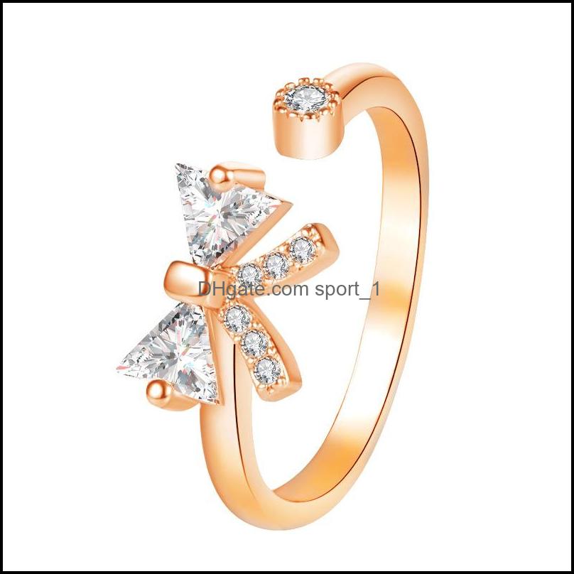 

Band Rings Fashion Creative Personality Atmosphere Diamond Bow Open Ring Temperament Triangle Jewelry Female Gift Drop Delivery 2021 S Dh7E8