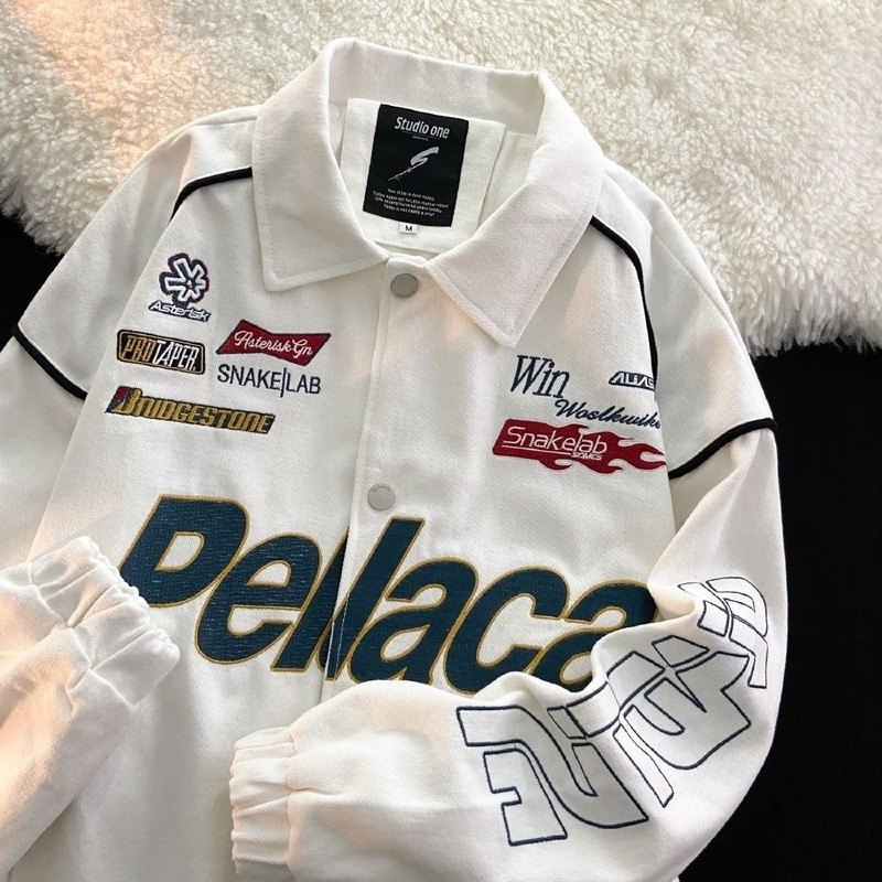 

Motorcycle jacket American hiphop high quality letter embroidery men y2k vintage lapel fashion clothing trends 220727